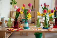 Concept of spring holiday, womens day or mothers day in montessori school for the learning