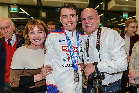 Chris O'Hare and parents after winning silver medal at European Championships in 2019, Glasgow