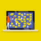 A cartoon miniature woman cleaning a cluttered laptop screen with a lot of icons