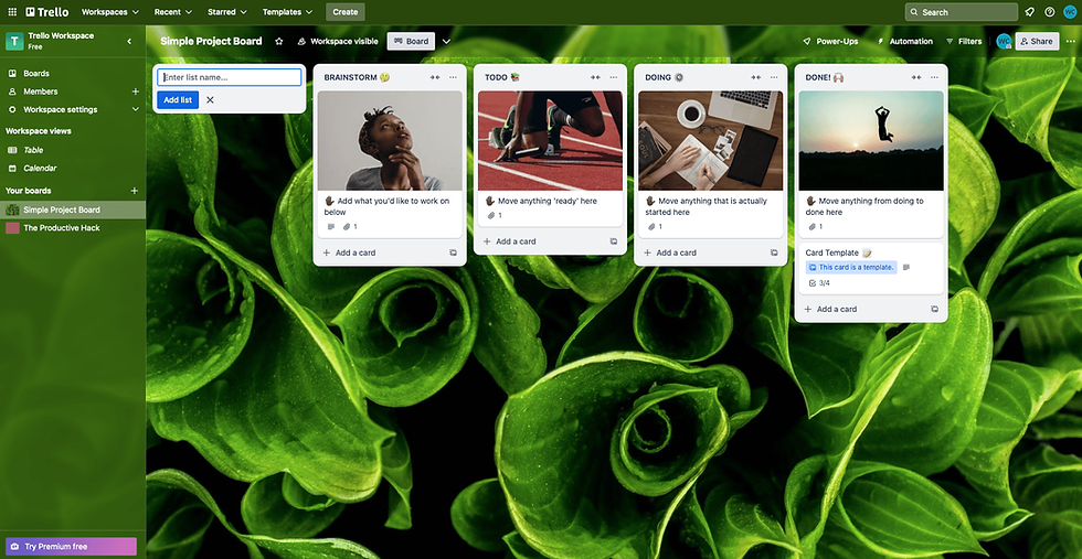 Screenshot of Trello Board