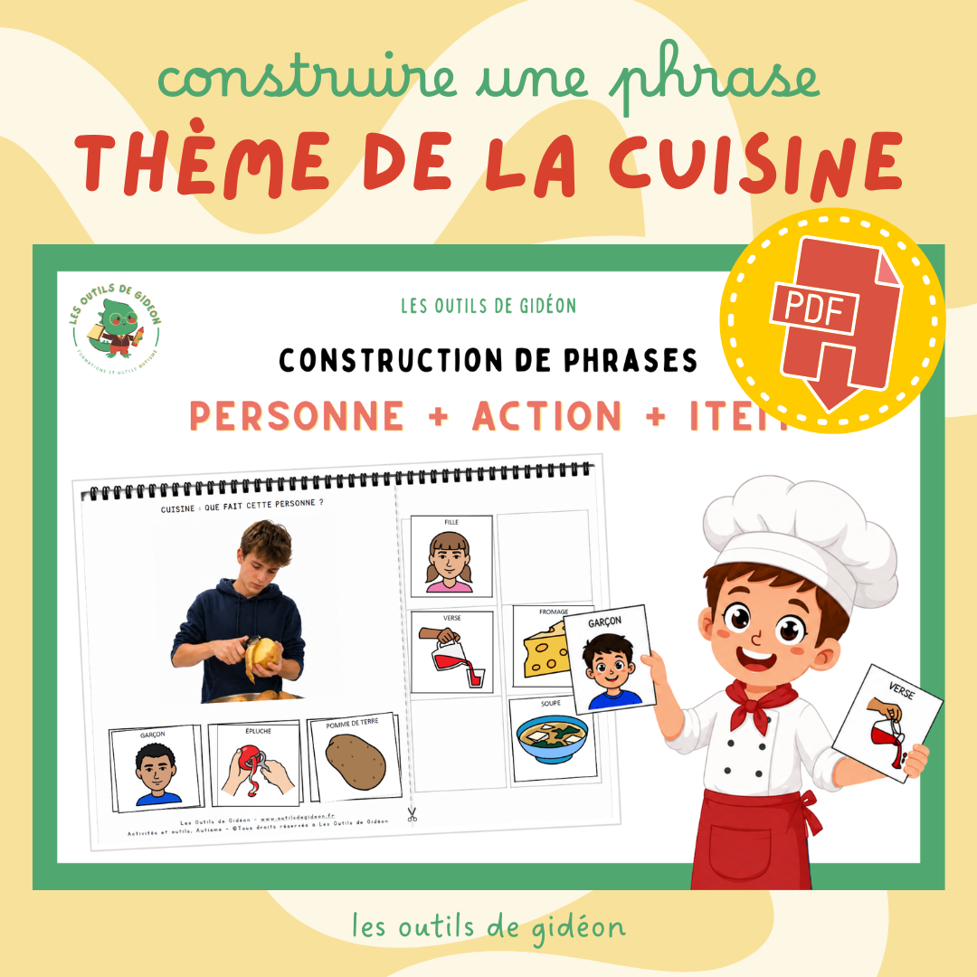 Construction de phrases – Cuisine | Personne + Action + Item