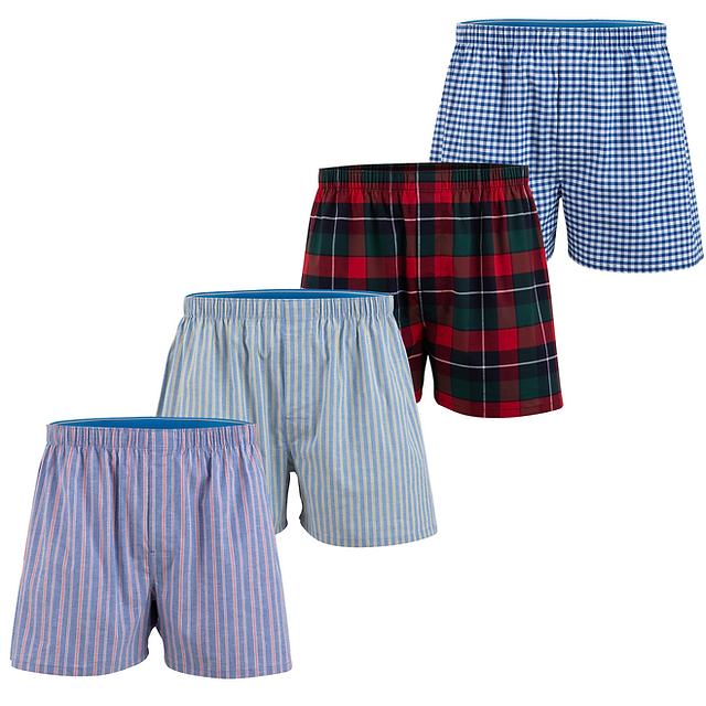 Men’s Woven Boxer Shorts 4-Pack-Blue Multi Pattern