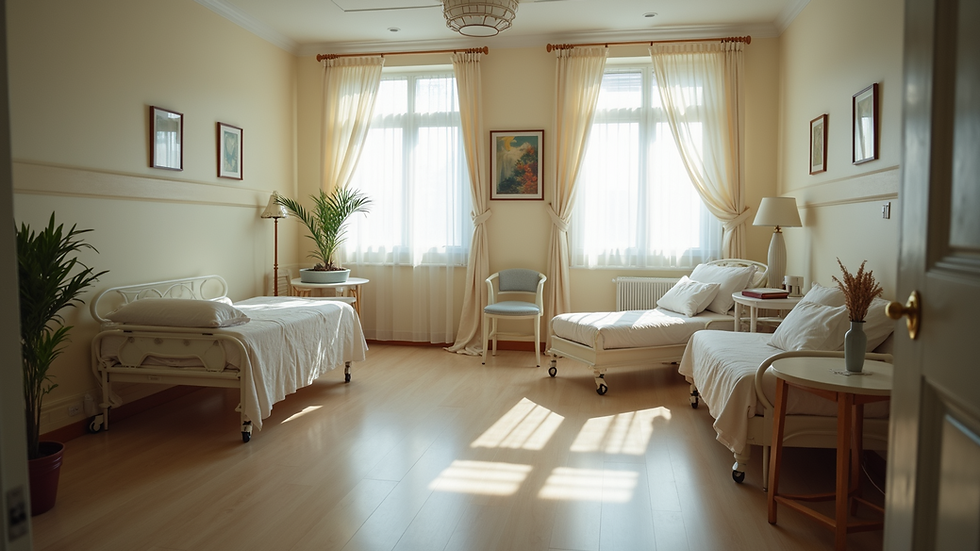 High angle view of a peaceful birthing room set up for a comfortable delivery