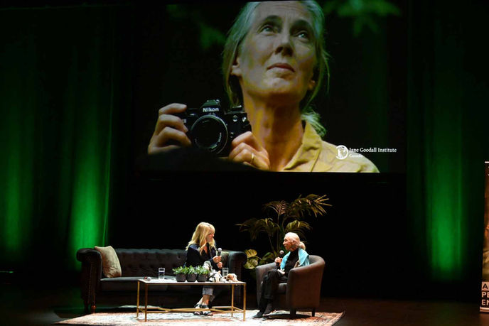Michelle on stage with Dr. Jane Goodall in Ottawa during an interview