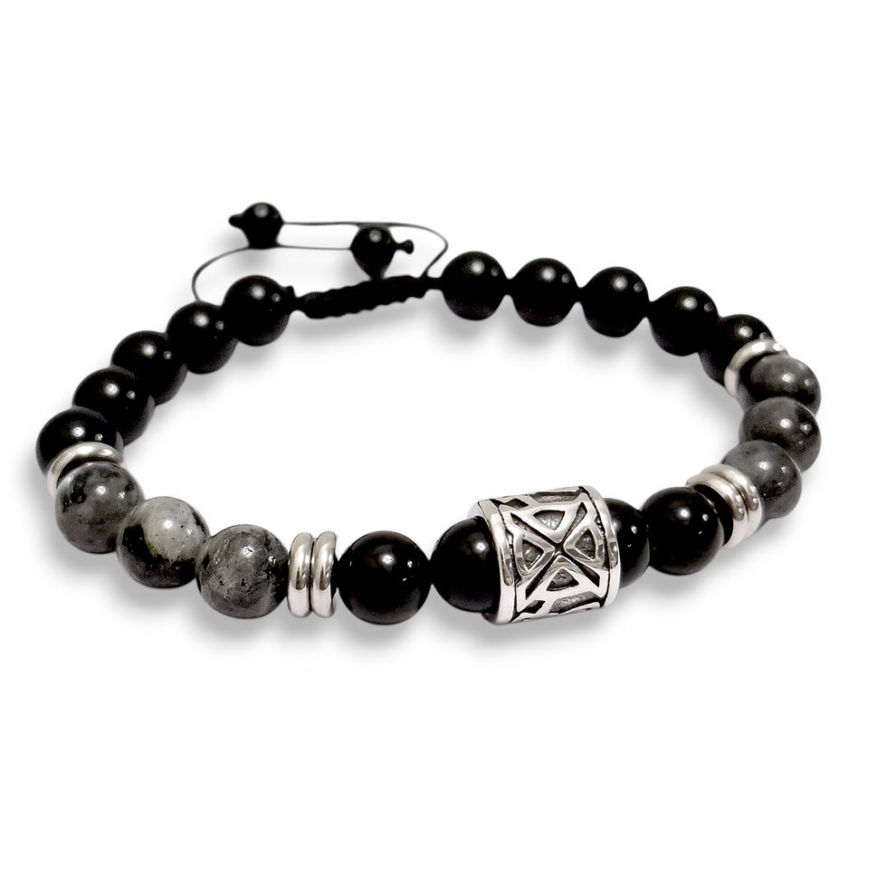 obsidian and labradorite beaded bracelet side view