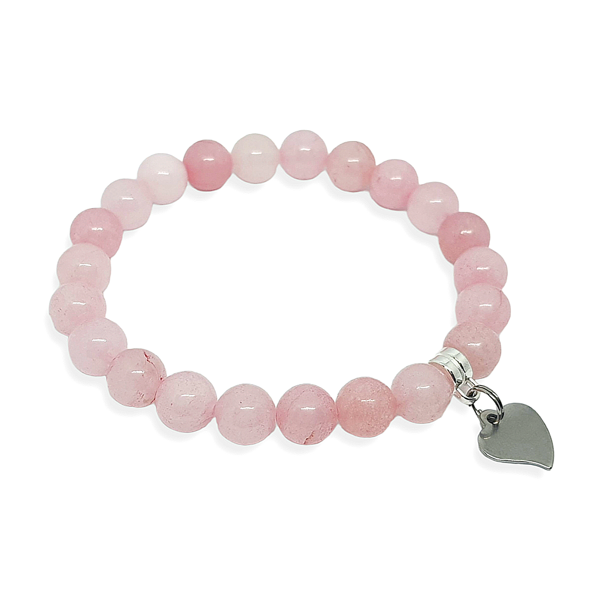 Rose Quartz Heart Charm Love Bracelet