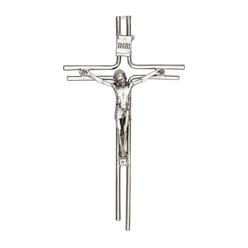 Double Silver Tone Crucifix