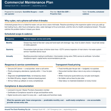 Example commercial plumbing maintenance plan