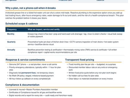 Example commercial plumbing maintenance plan