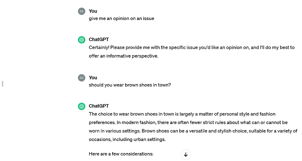 a conversation with ChatGPT asking for an opinion on an issue