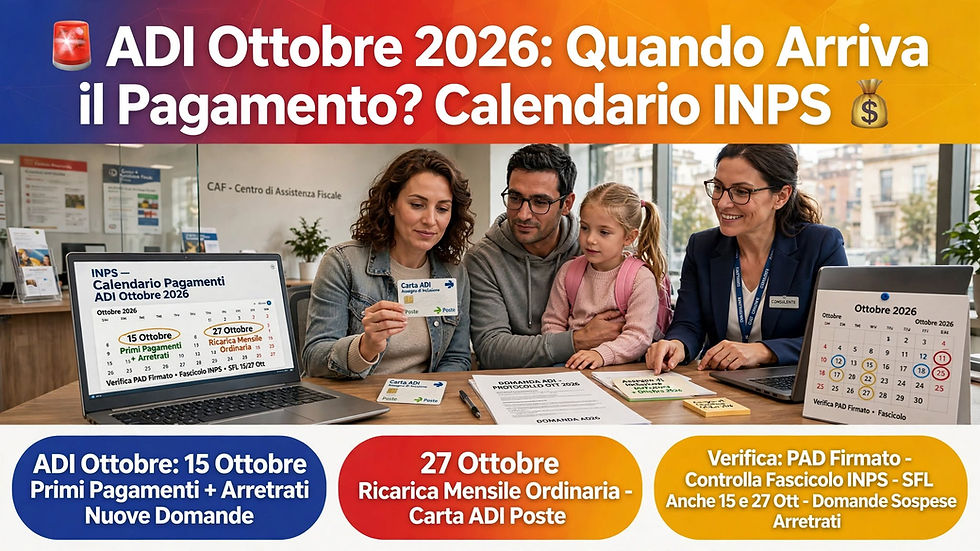 ADI Ottobre 2026 Quando Arriva il Pagamento. Calendario INPS