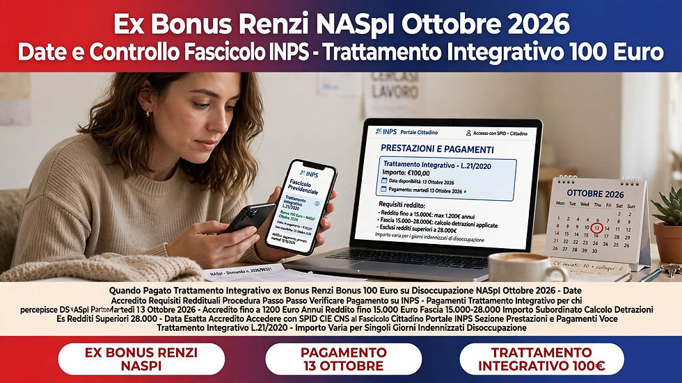 Ex Bonus Renzi NASpI Ottobre 2026 Date e Controllo Fascicolo INPS