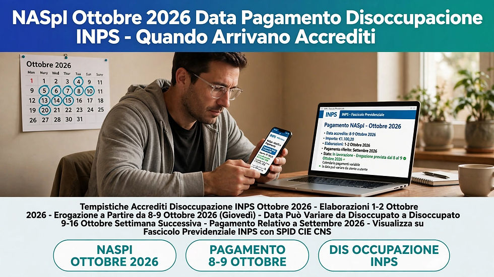 NASpI ottobre 2026: data pagamento disoccupazione INPS