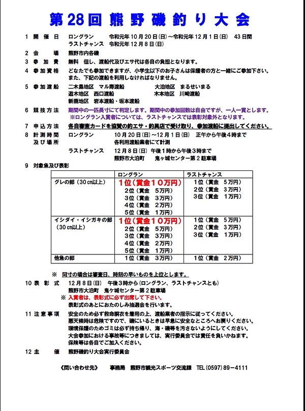 熊野磯釣り大会 競技方法 熊野磯釣り大会 競技方法