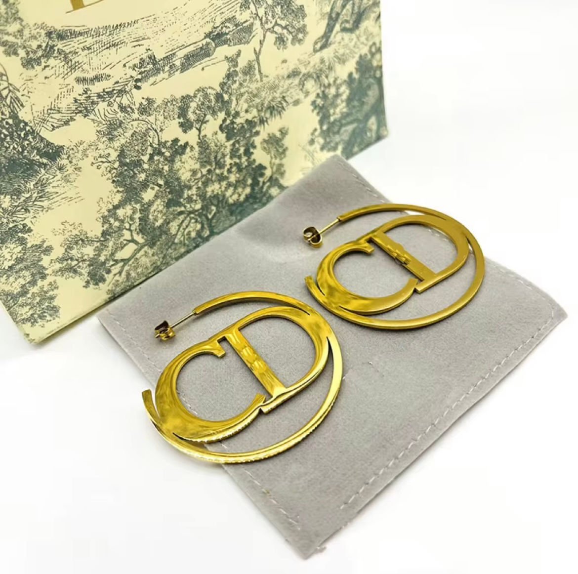 Gold-Tone Fashion Hoop Earrings with Statement Letter Design