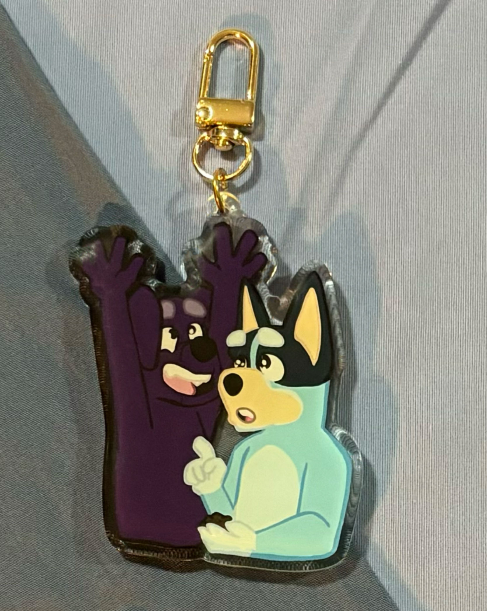 "Jean Luc and Bluey"-large acrylic charm