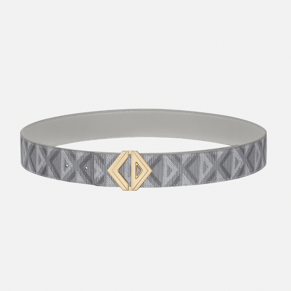 Thumbnail: DIOR REVERSIBLE GREY DIAMOND CANVAS BELT WITH GOLD BRASS