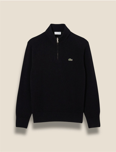 LACOSTE HALF-ZIP MOCK-NECK SWEATER BLACK | commmercat.store