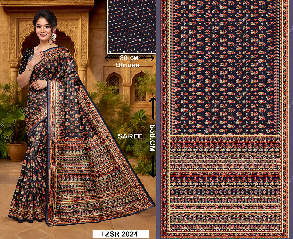 Midnight Black Floral Heritage Saree Design TZSR 2024