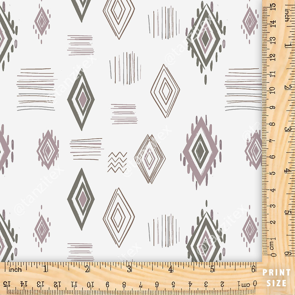 Geometric diamond pattern with textured lines on white fabric and ruler.