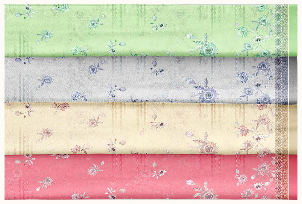 Thumbnail: Floral fabric in various colors, showcasing intricate patterns. Tanzitex Studio