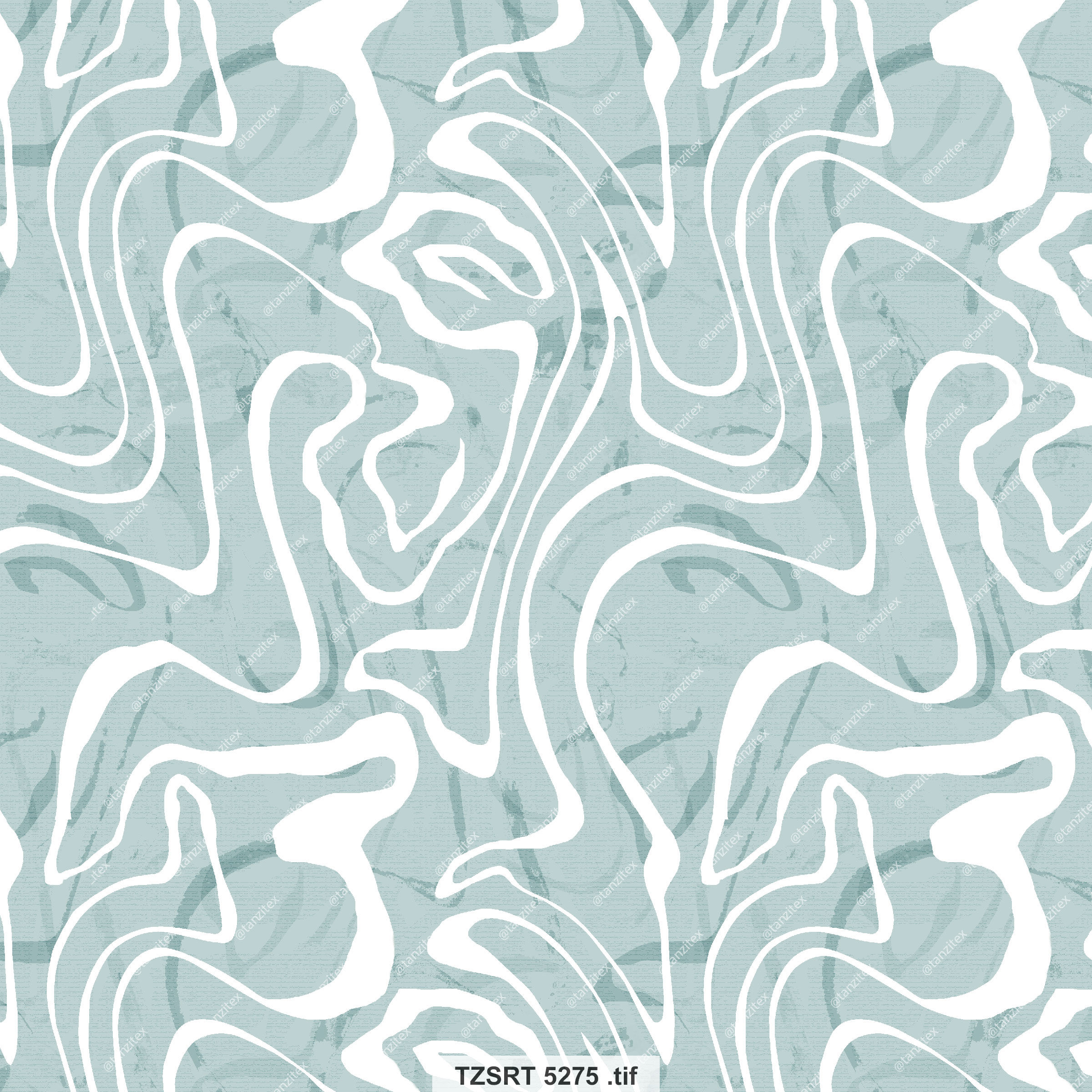Abstract flowing white lines on a light blue background, Tanzitex Studio.