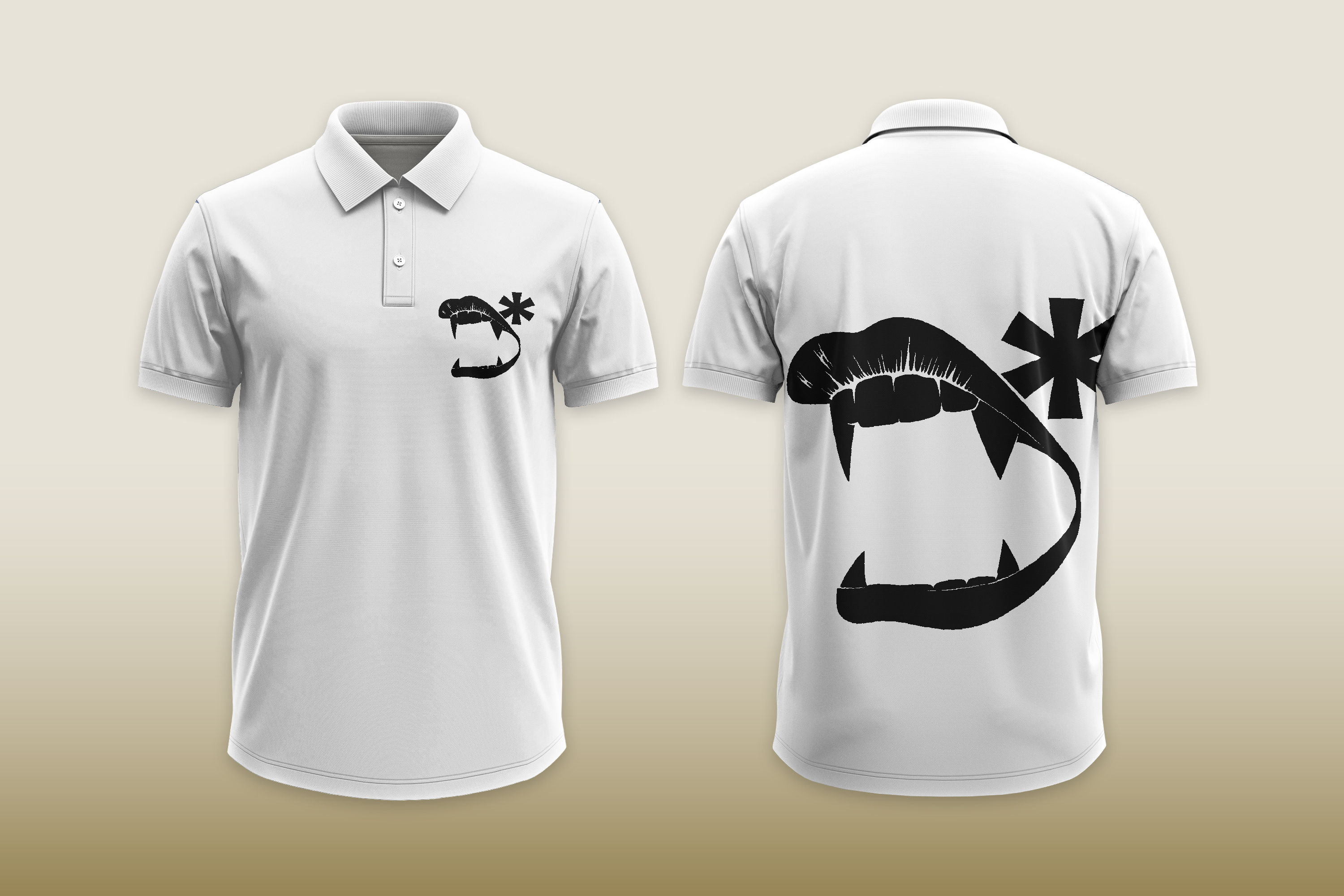 White polo shirt with a black and white design, Tanzitex Studio