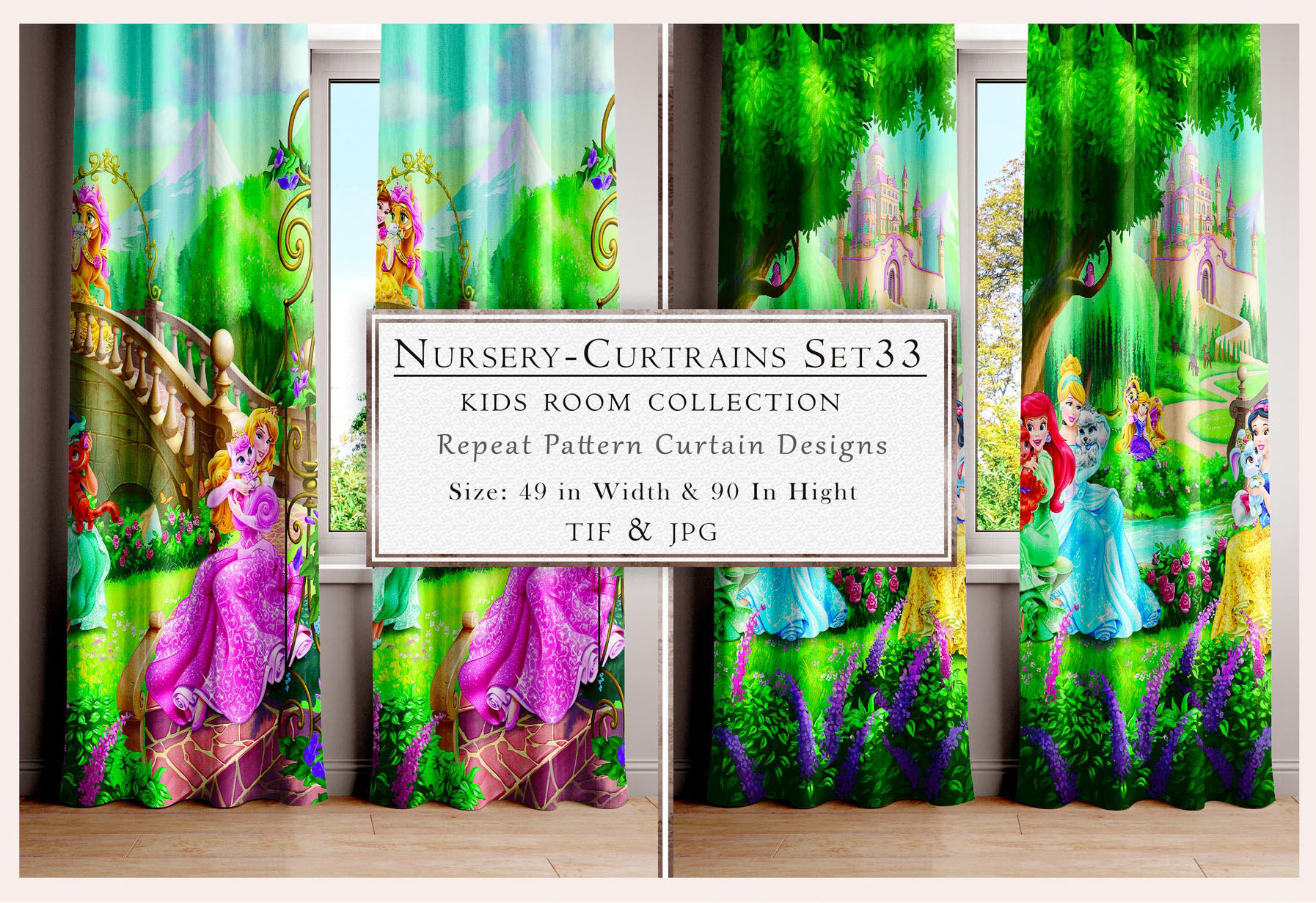 Kids' Room Collection Nursery-Curtains Set33 repeat pattern curtain designs in front of the window
