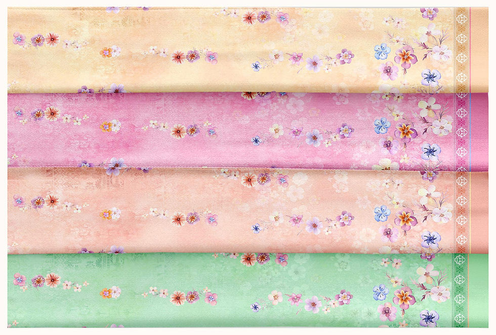 Thumbnail: Colorful fabric rolls with floral patterns. Abstract Brush Strokes Digital Pattern TZSRT 5006 Tanzitex Studio