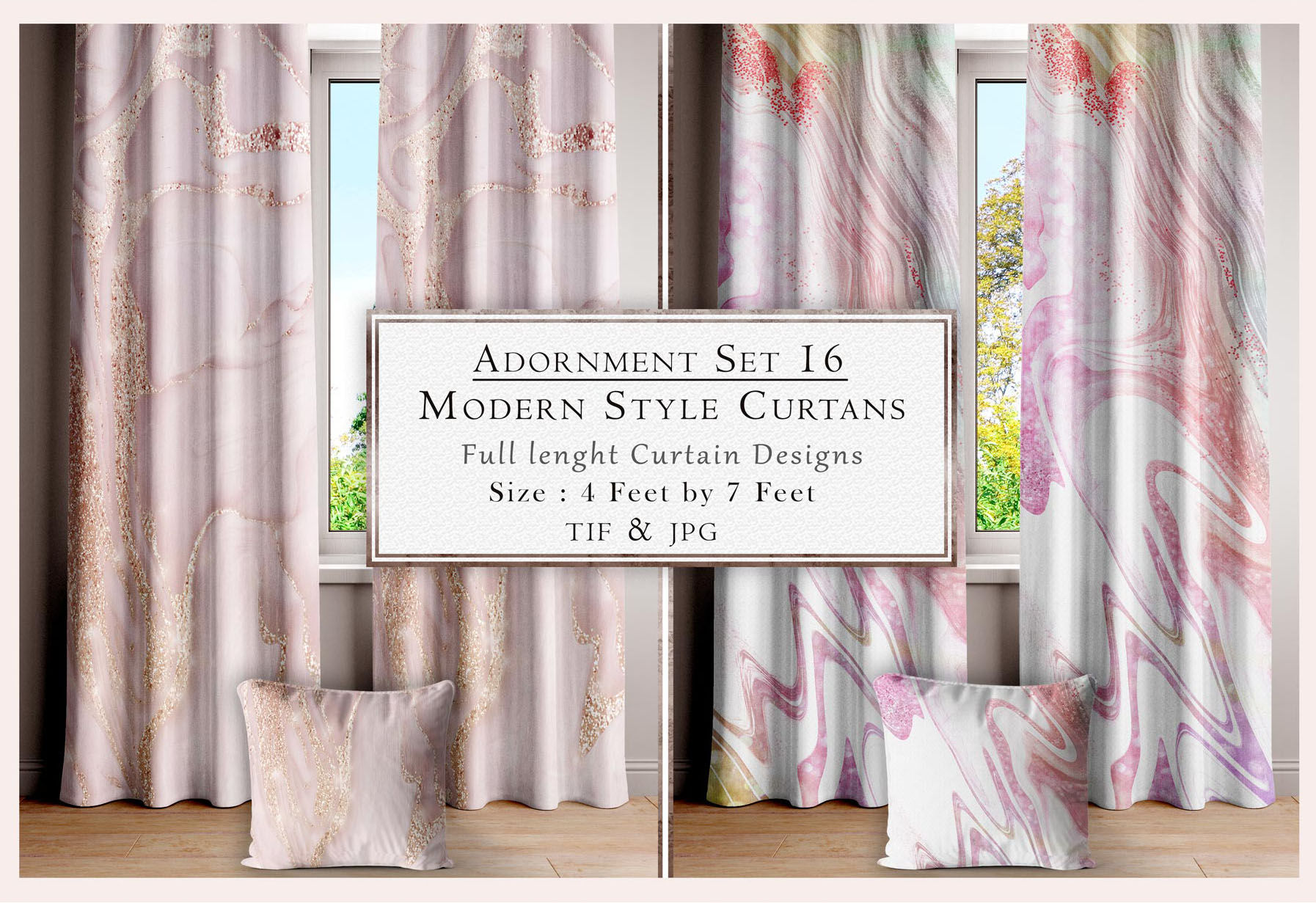 Adornment Set 16: Modern Style Curtains, full-length curtain designs, Tanzitex Studio.