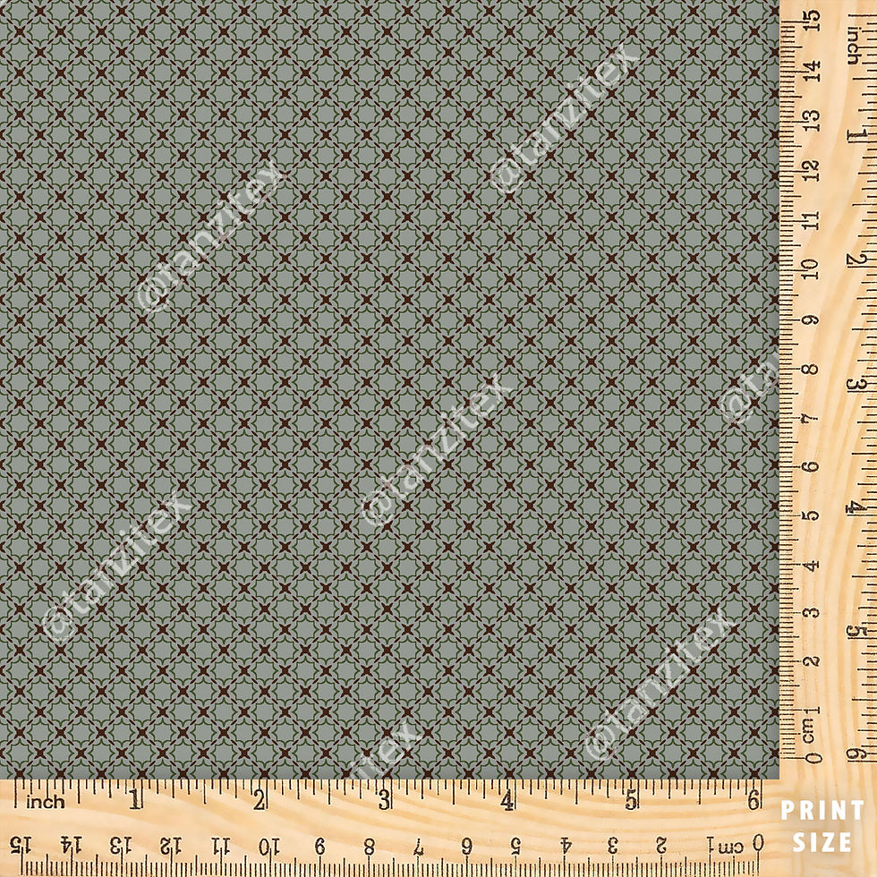 Grey patterned fabric with ruler for measurement, Tanzitex Studio print.