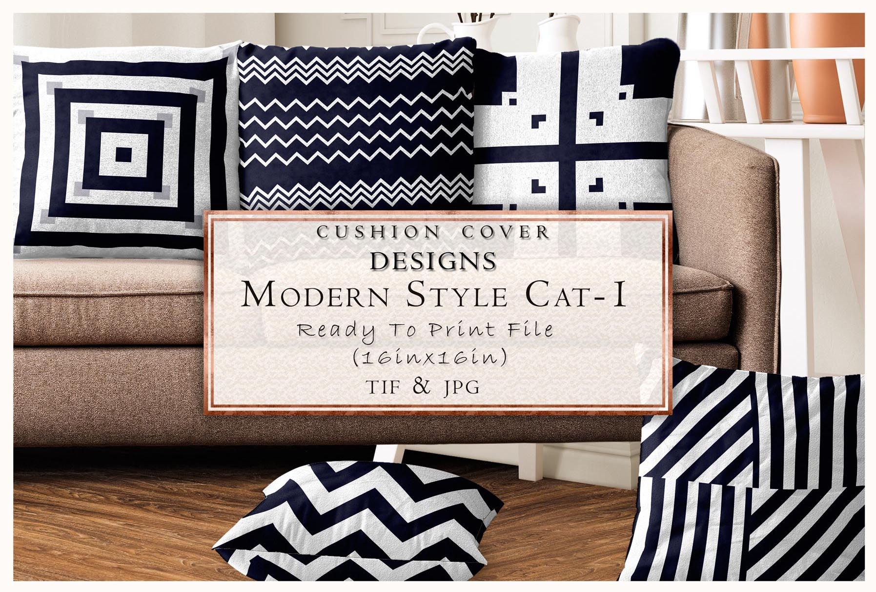 Cushion Cover Designs, Modern Style CAT-1, Ready To Print File, TIF & JPG. Tanzitex Studio.