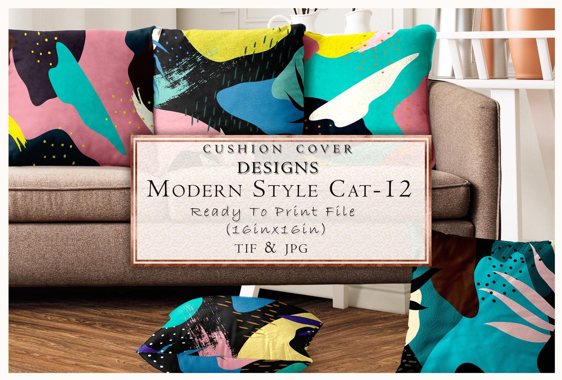 Cushion Cover Designs, Modern Style CAT-12, Ready To Print File (Zeincsein), TIF & JPG.