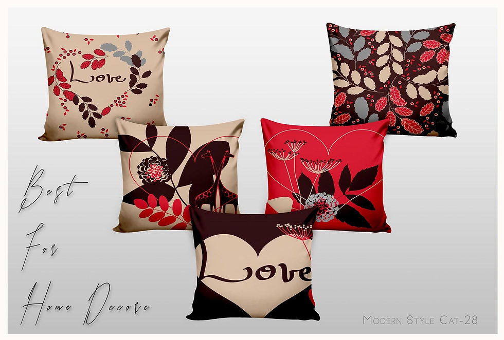 Five decorative pillows with floral and 