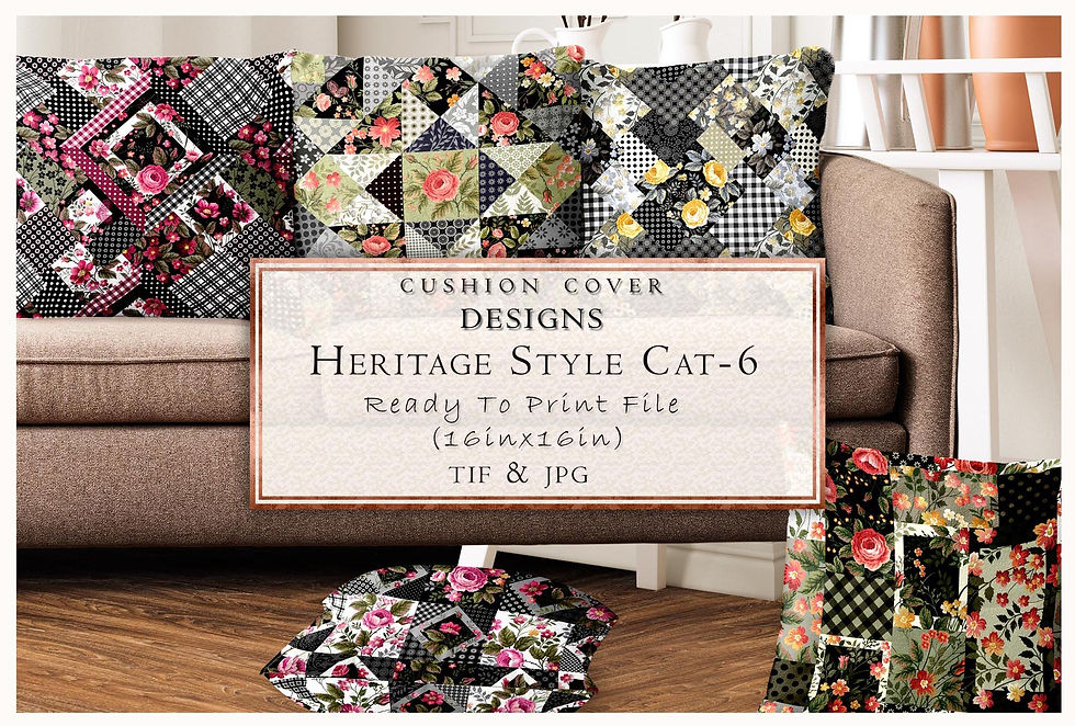 Cushion Cover Designs Heritage Style Cat-6 ready to print file, floral patterns, Tanzitex Studio.