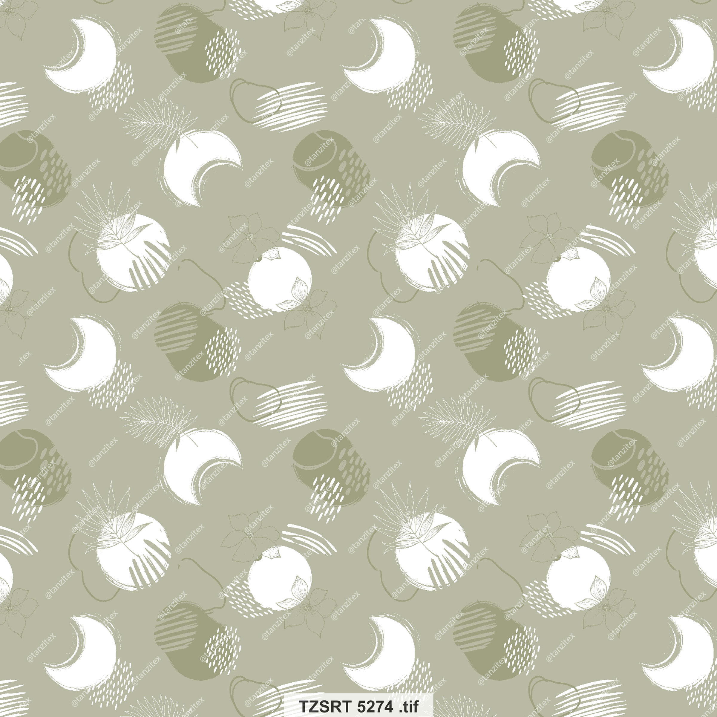 Abstract pattern with white moons and circles on a beige background with 12387-6274-08