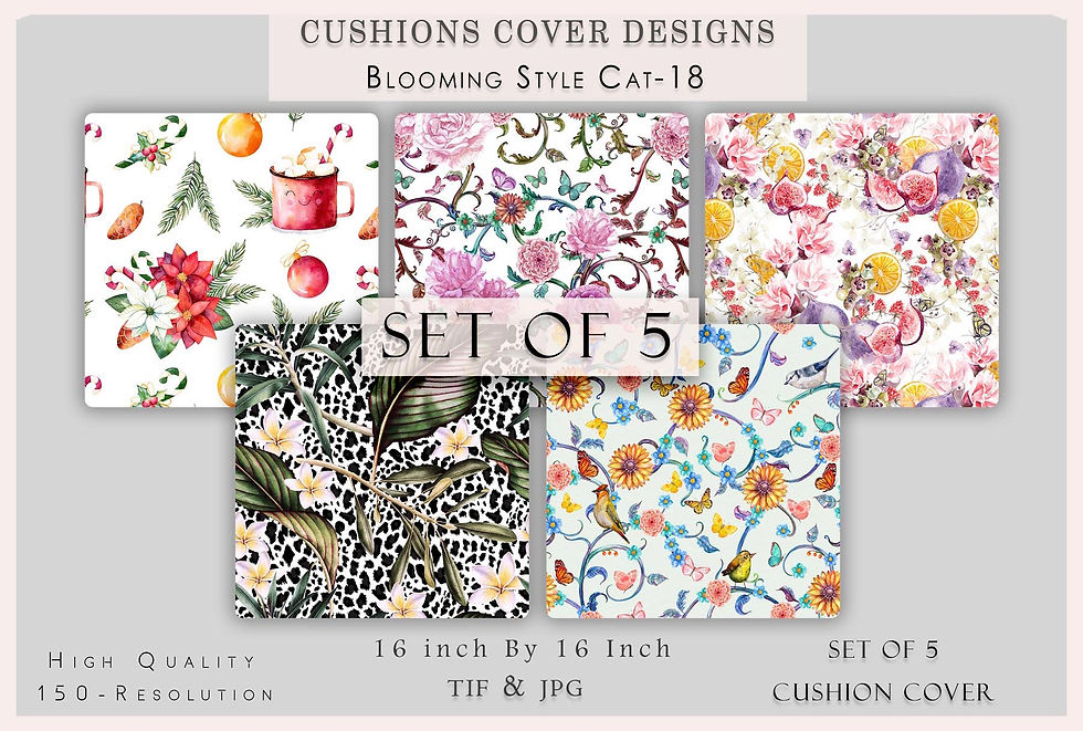 थंबनेल: Cushions cover designs blooming style with set of five patterns, 16x16 inch.