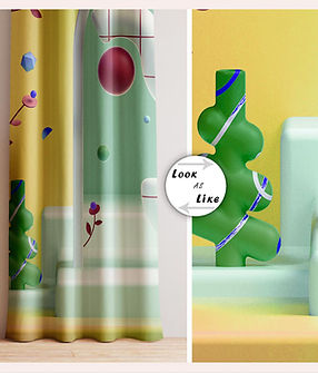 Colorful abstract design with green shapes and text