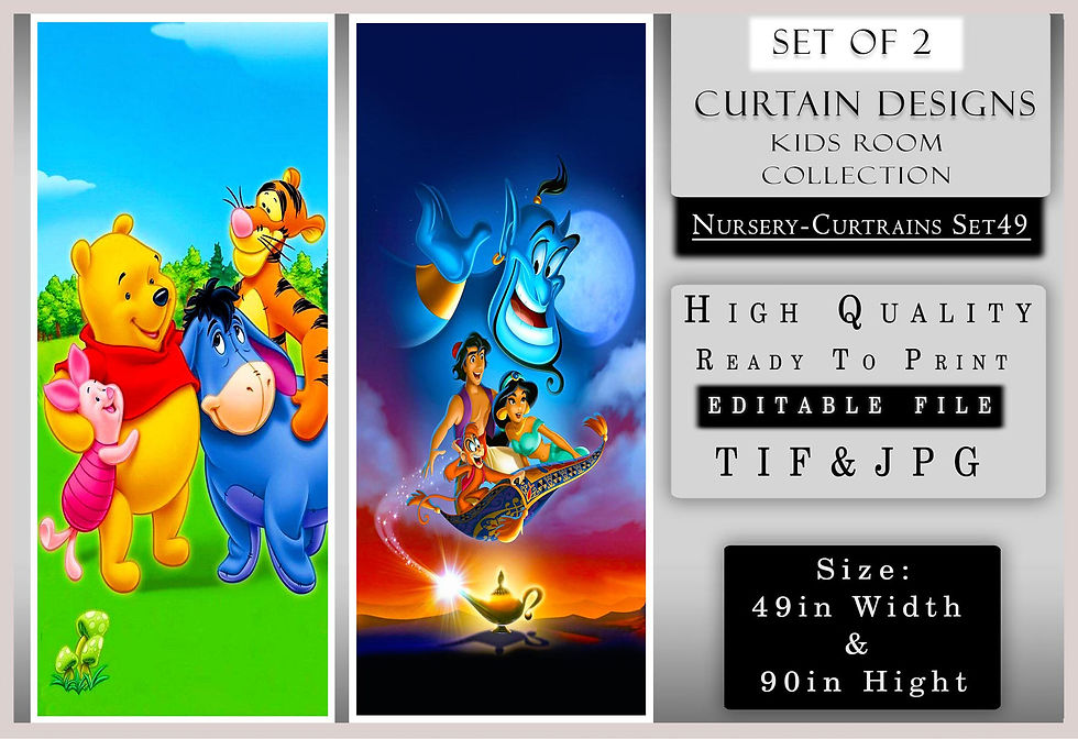 Thumbnail: Curtain designs with Aladdin and friends, kids room collection, high quality, editable.