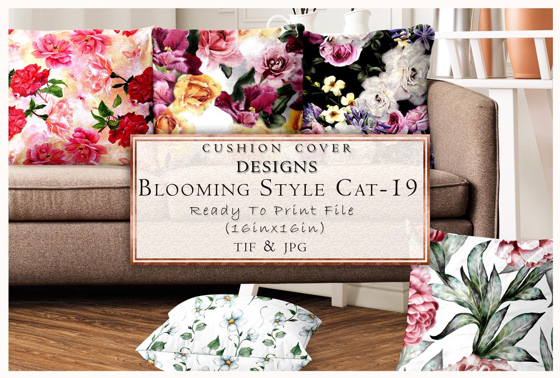 Cushion Cover Designs Blooming Style CAT-19 ready to print file TIF and JPG. Tanzitex Studio