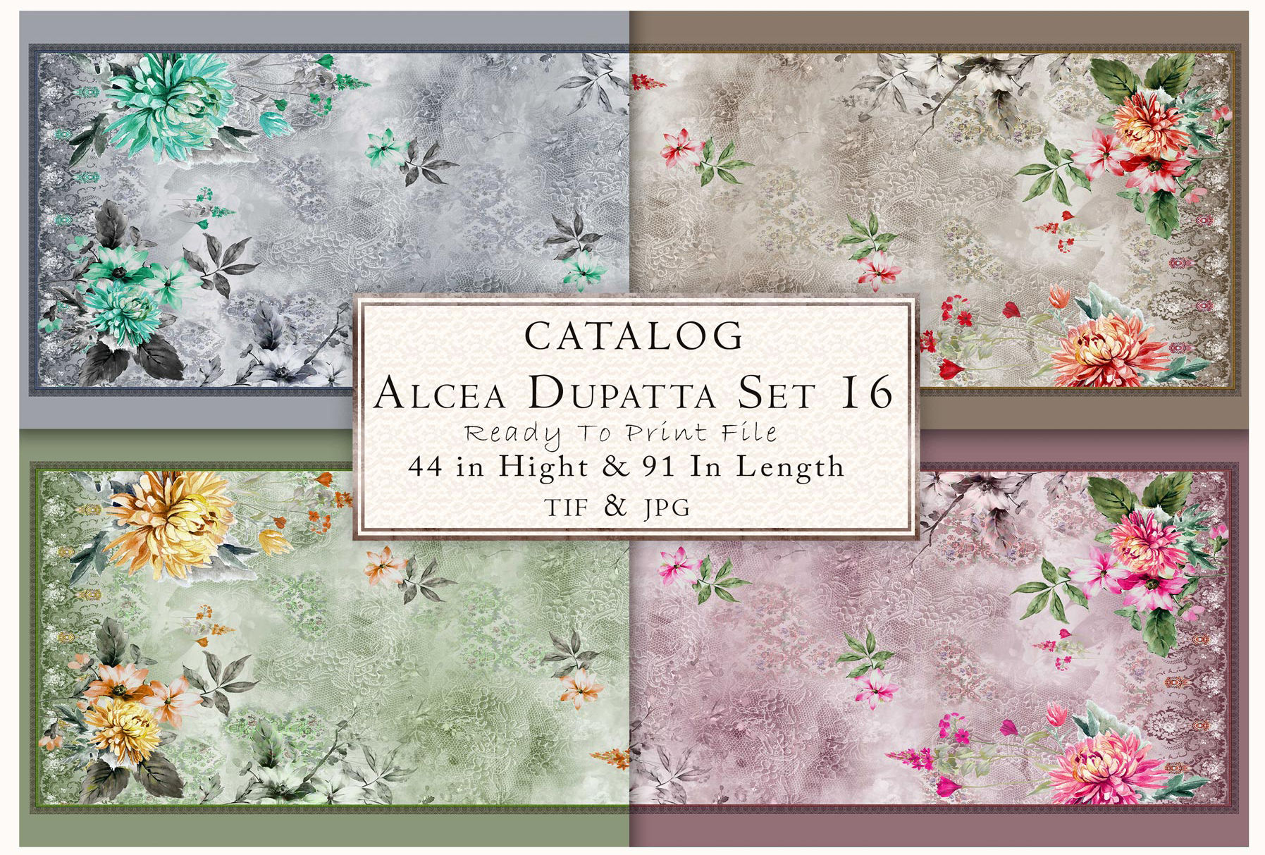 Catalog ALCEA DUPATTA SET 16 with 44 in Hight & 91 Is Length pattern.