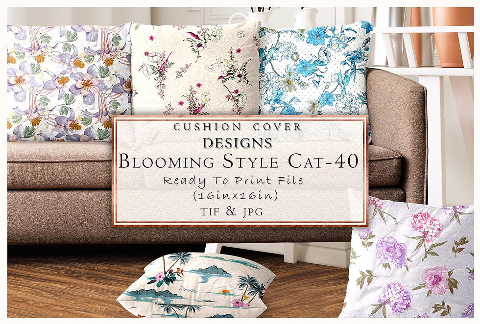 Blooming Style CAT-40 cushion cover designs, Ready To Print File, Zeincsein TIF JPG.