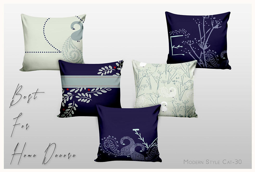 Five decorative pillows with designs; Cushion Cover Designs – Modern Style Cat-30 TZCC 1028, Tanzitex Studio.