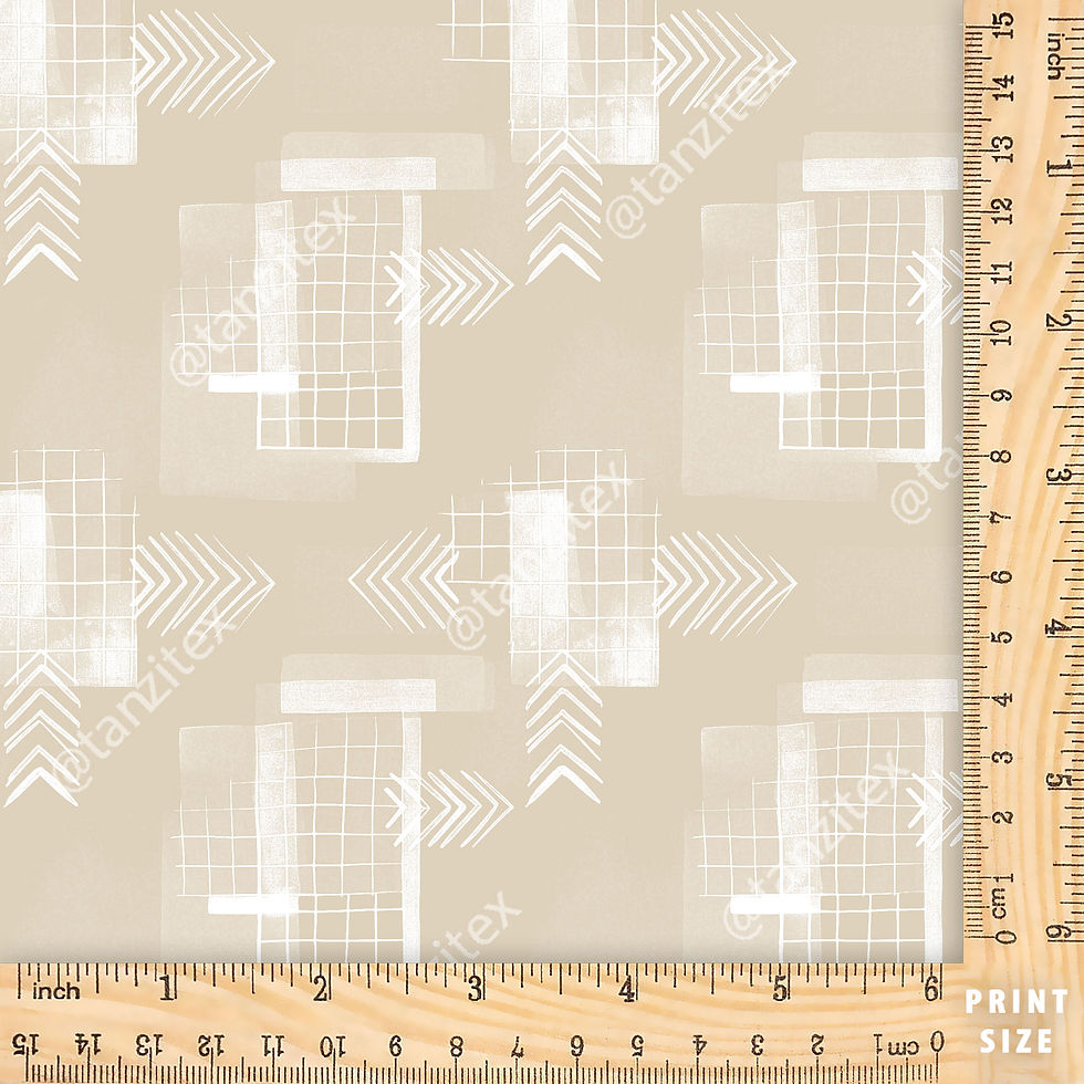 Geometric abstract digital pattern fabric with a ruler for scale Tanzitex Studio.