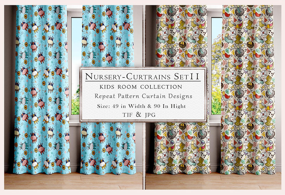 Nursery Curtains Set 11 repeat pattern curtain designs Kids Room Collection Tanzitex Studio.