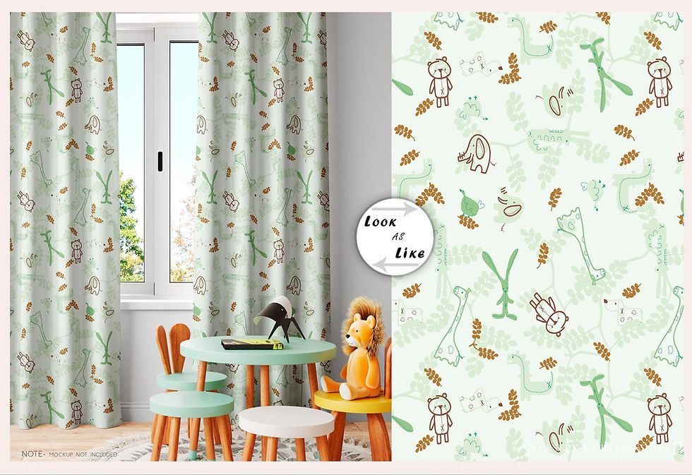 थंबनेल: Curtains and children's table with a pattern of animals with Look or Line