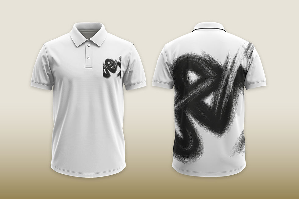White polo shirt with black design on front and back Tanzitex Studio
