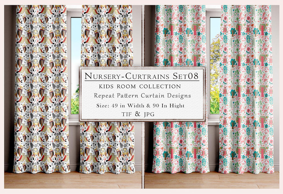 Nursery curtains with repeat pattern designs, Kids Room Collection Set 108, window background