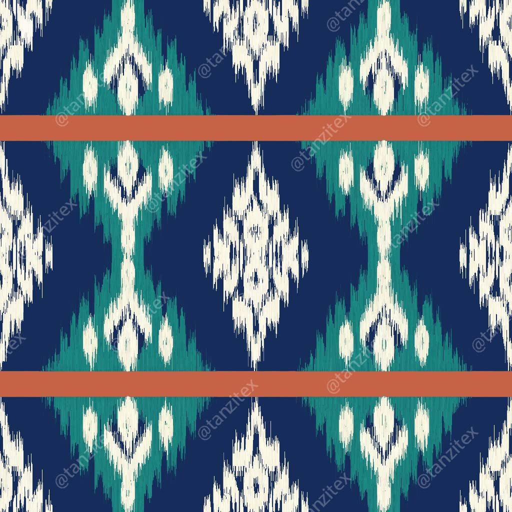 Striped Indigo Ikat Diamond Seamless Digital Print Design TZIK 83 textile pattern background