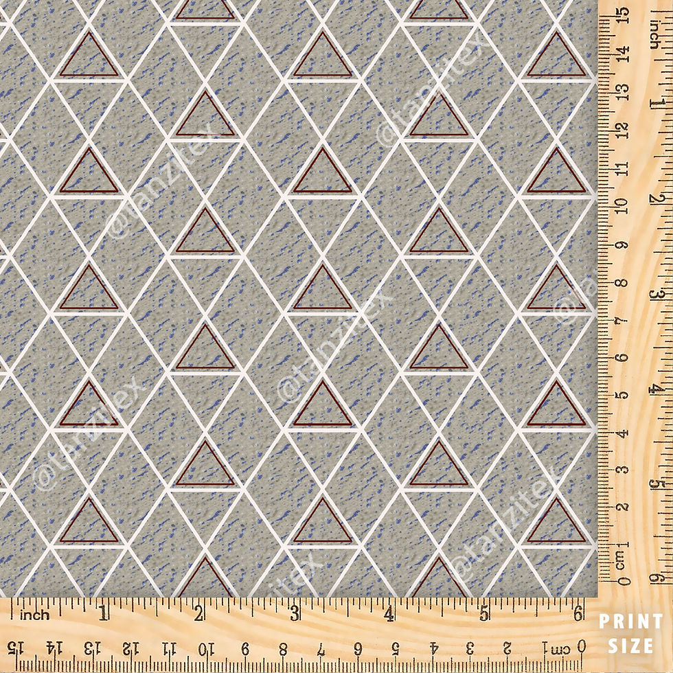 Thumbnail: Geometric pattern fabric with triangles and ruler, Tanzitex Studio.